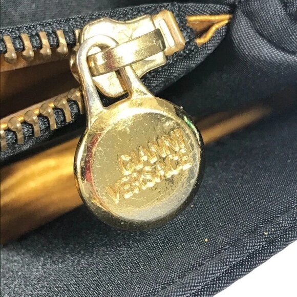 VERSACE vintage Logo Sunburst Tote Bag Chain Shoulder Bag Black/Gold - Picture 15 of 15